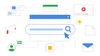 An illustration of a search bar on a white background with product icons like gmail, chat and YouTube